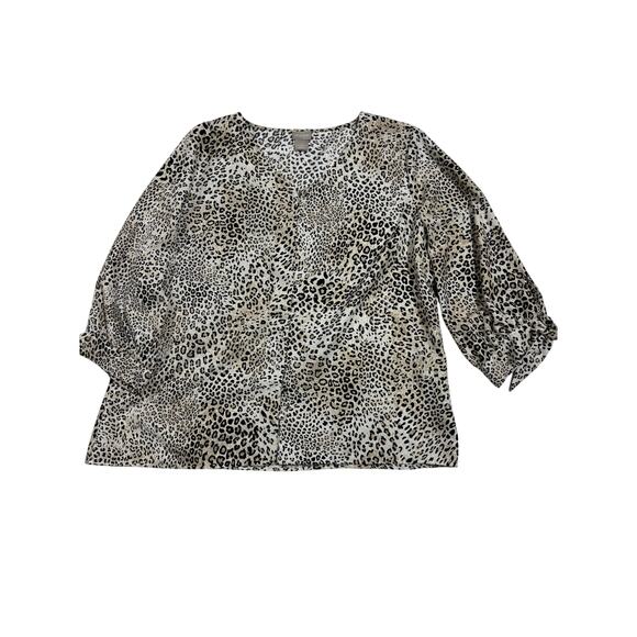 Chico’s Size 2 Leopard Print Blouse Women’s 12/14 V Neck 3/4 Sleeve Animal Print - Picture 2 of 7